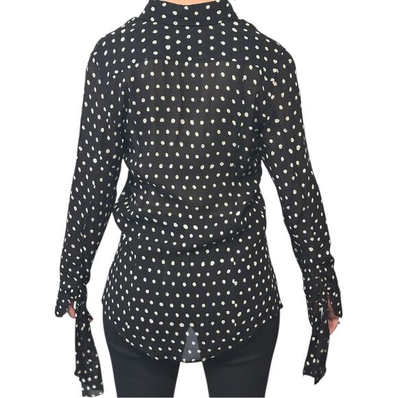 Saint Laurent Classic Crepe Polka Dot Top size FR 36 Long Sleeve tie Accents - Picture 5 of 13
